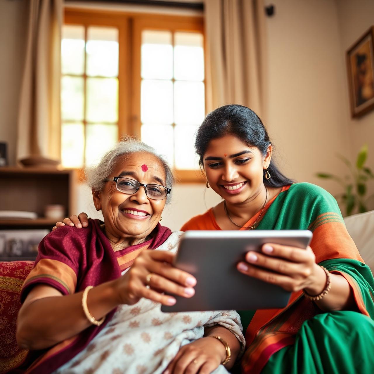 HelpNik companion helping an elderly woman with her tablet